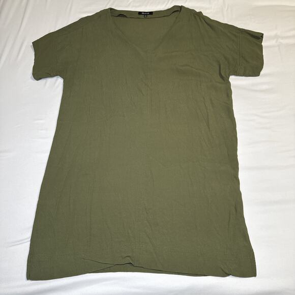 Madewell Womens Olive Green V-Neck Short Sleeve Relaxed Shift Dress Large EUC - Picture 1 of 13